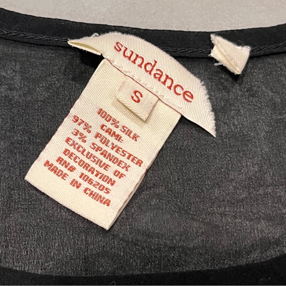 Sundance Embroidered Black Silk Semi Sheer Blouse Top Shirt size Small - Picture 6 of 7